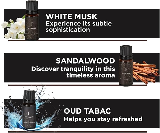 Folkulture Essential Oils Set for Men for Diffuser | Set of 6 Home Fragrance Oils | Oud, White Musk, Tobacco, Sandalwood & Leather Wood | Aromatherapy Gift Set for Men