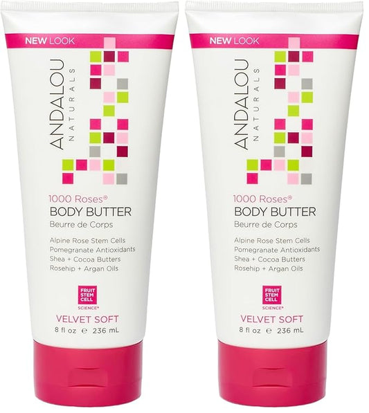 Andalou Naturals Body Btr, 1000 Roses, Velvet Soft, 8 Fl Oz (Pack of 2)
