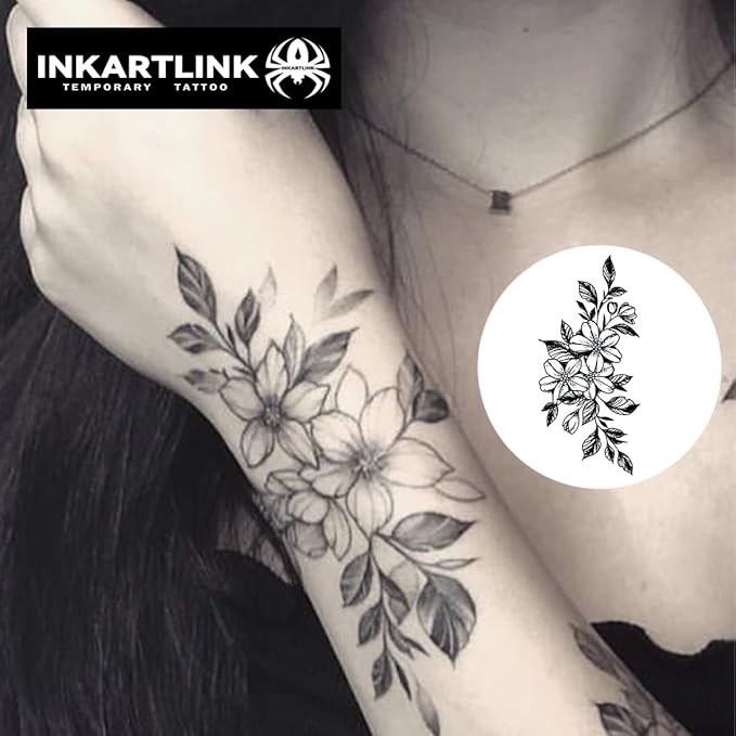 INKARTLINK Semi Permanent Tattoo, 15-day Temporary Tattoo, Flower Tattoo for Women, Waterproof and Anti-reflective, Exquisite Packaging, Unique Design (Flowers 3)