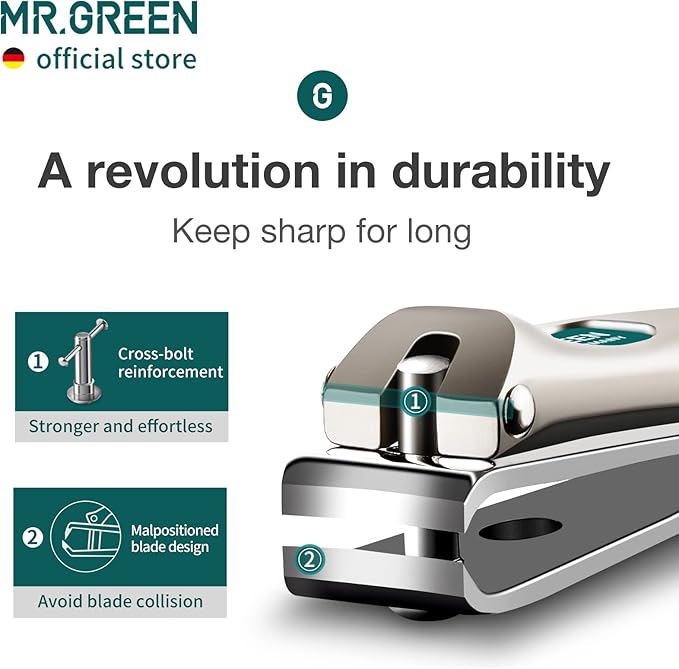 MR.GREEN Nail Clippers Curved Blades Fingernail Cut Nippers Manicure Scissors Stainless Steel Pedicure Tools (Large+Glass File)