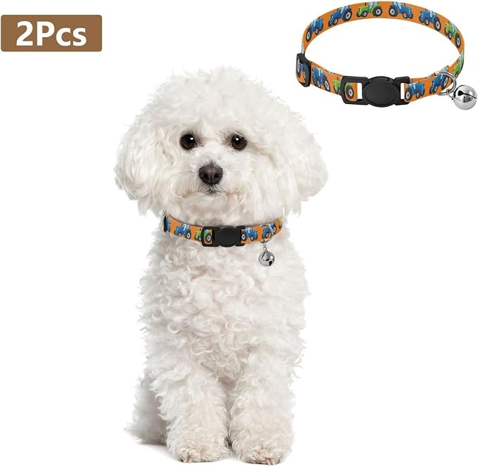 Tractor Orange Blue Kitten Collars 2 Pack Lightweight Small Dog Collar Adjustable Length 10.6" to 17.1"