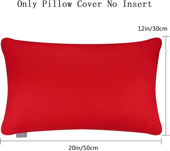 Thmyo 4-Pack 100% Cotton Lumbar Comfortable Solid Decorative Throw Pillow Case Rectangle Cushion Cover Pillowcase Blank Valentines Day DIY Throw Pillowcase for Sofa Bed(12x20inch/30x50cm, Red)