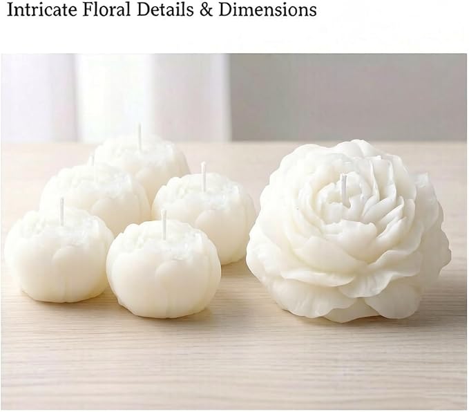 Flower Candles, Rose Peony Shaped Scented Floral Candle (White) | 6-Pack Handmade Aromatherapy for Spa Party Wedding Home Decor