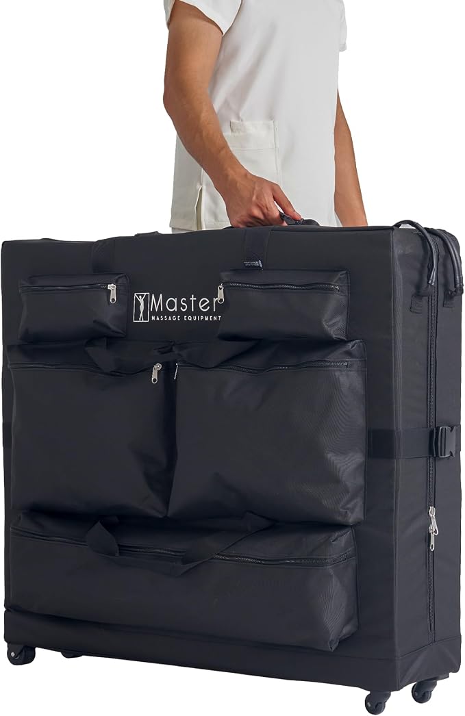 Master Massage Luggage Style Wheeled Massage Table Carrying Case 27” to 32” Width Folding Massage Table- Black