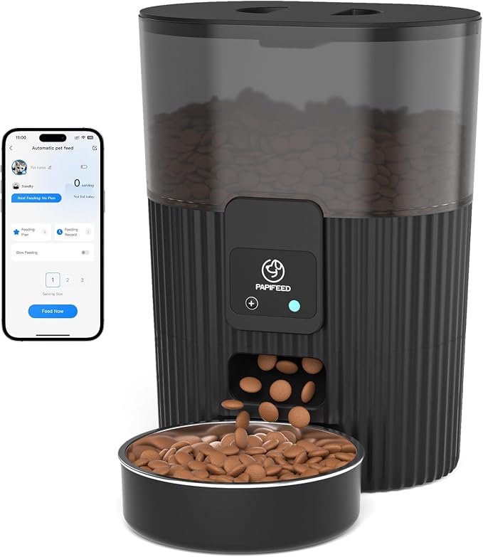 PAPIFEED Automatic Cat Feeder with App, 2.4G WiFi Cat Food Dispenser, 3L Slow Feeder Timed Cat Feeders for Dry Food, 10 Meals/Day, 6 Portions/Meal, Dual Power Supply Smart Pet Feeder for Small Dog
