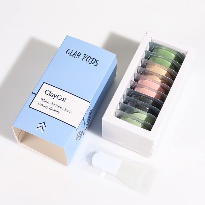 ClayCo! 10 Piece Clay Mask Variety Kit for Men & Women Facial and Skin Care, Clay Face Mask Set (Rose, Dead Sea, Green Tea, Aloe Vera, 24K Gold)