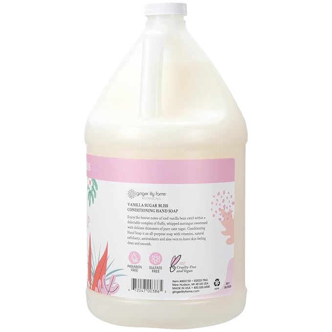 Ginger Lily Farms Botanicals Conditioning Liquid Hand Soap Refill, 100% Vegan & Cruelty-Free, Vanilla Sugar Bliss Scent, 1 Gallon (Pack of 4)