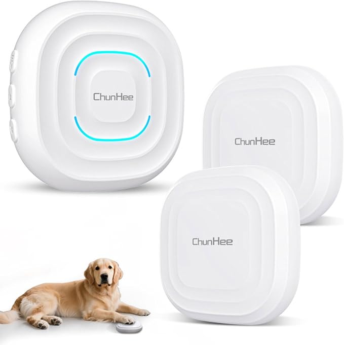 ChunHee Dog Door Bell for Potty Training –Smart Wireless Dog Bell to Go Outside, 500Feet with IP55 Waterproof, 32 Melodies & 5 Volume Levels(1 Receiver + 2 Buttons)