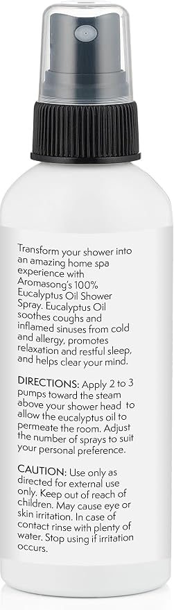 Aromasong Eucalyptus Shower Spray Aromatherapy – 100% Natural Eucalyptus Essential Oil Mist for Shower – Made in USA – Sinus Relief & Spa-Like Steam, 4 fl oz