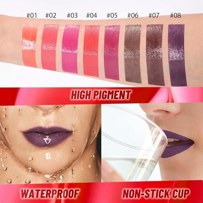 Dark Purple Peel off Lip Stain Lip Oil Dual Ended Combo Set with Tweezer, 2 in 1 Lips Liner Stain Oil Long Lasting Waterproof, High Pigmented Flawless Lips Tint Stick Not Faded Vegan & Cruelty-free
