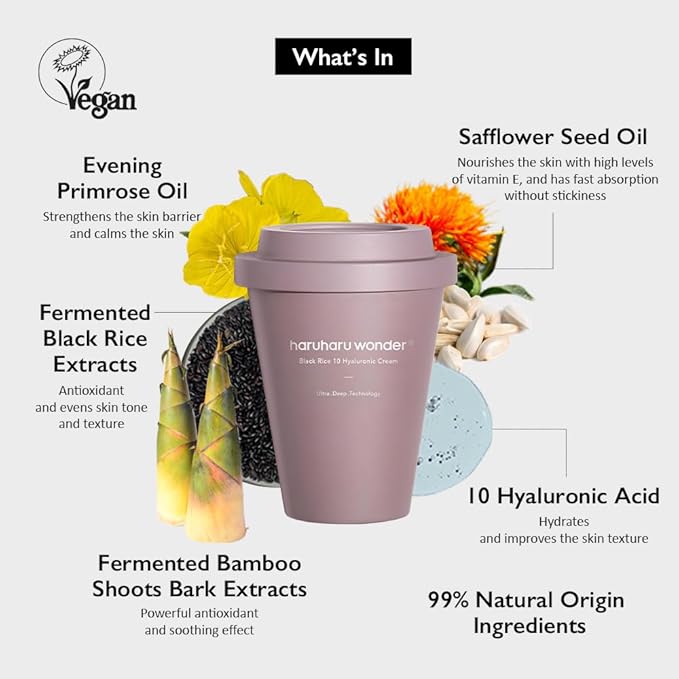HARUHARU wonder Black Rice 10 Hyaluronic Cream, 3.0 fl oz, Face Moisturizer, Vegan, Cruelty Free, Daily skincare, Korean Skincare