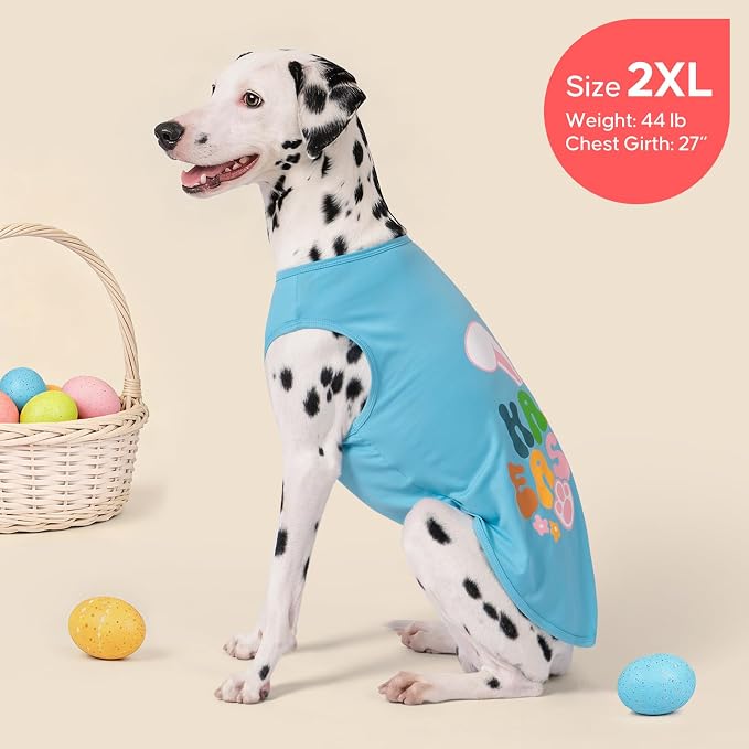 KYEESE 2Pack Easter Dog Shirt, Breathable Tank Top Sleeveless Dog T Shirts for Medium Large Dogs Boy Girl, Lightweight Dogs Clothes Pet Outfit for Holiday, Blue+Bunny, 2XL