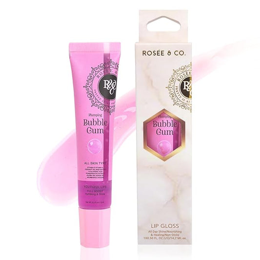 Rosee Lip Gloss Vegan & Cruelty Free Treatment, Professional Make up, Long Lasting Glossy with Shea Butter, Moisturize, Protect & Smooth, High Shine, Non-Sticky (h. Bubble Gum, 0.5)