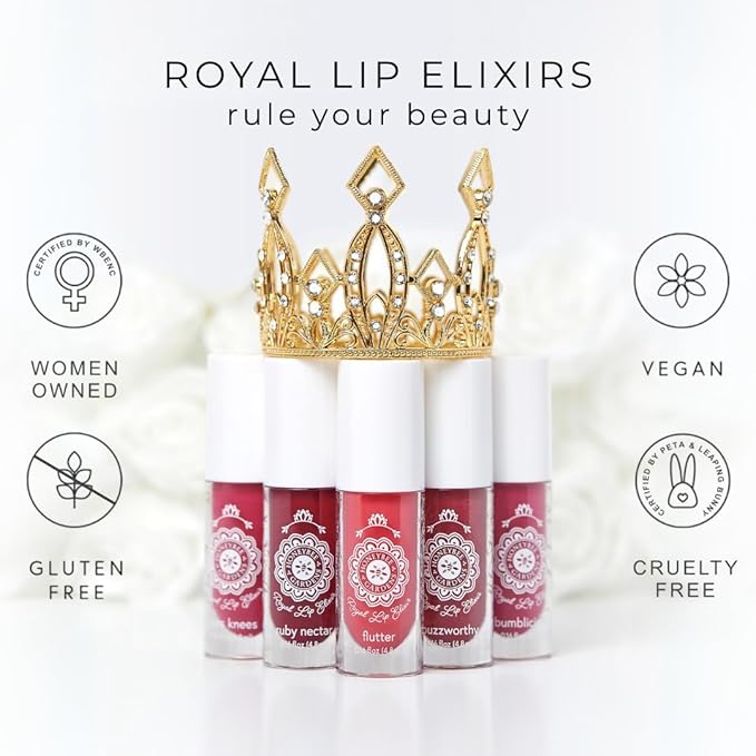 Honeybee Gardens Royal Lip Elixir Bees Knees; Hydrating and Non-Sticky Liquid Lip Color, Vegan, Cruelty-Free Beauty