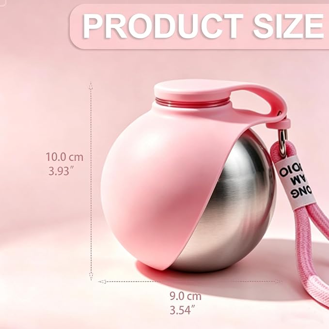 Dog Water Bottle Portable, 2in1 Round Dog Water Bowl Stainless Steel 10oz