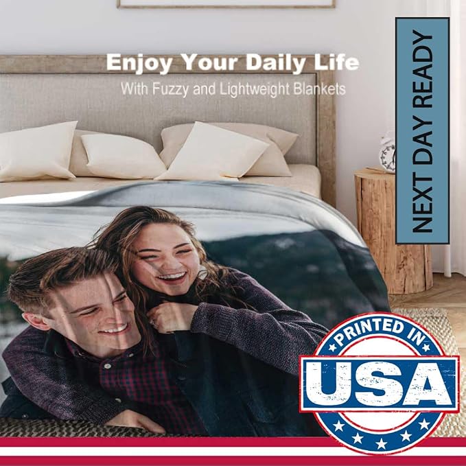 Custom Soft Fleece Bed Blankets Photo Blankets for Girlfriend Wife Anniversay Wedding Gifts,Personalized Photo Blankets Lightweight Cozy Warm Outdoor Picnic Blanket for Camping Travel