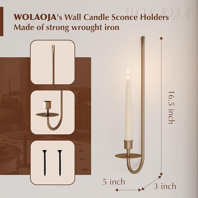 Metal Wall Candle Sconce Holder Set of 2 Wall Mount Candle Holder Pillar Holder Brass Modern Wall Candle Sconces Hanging for Living Room Farmhouse Fireplace Wedding