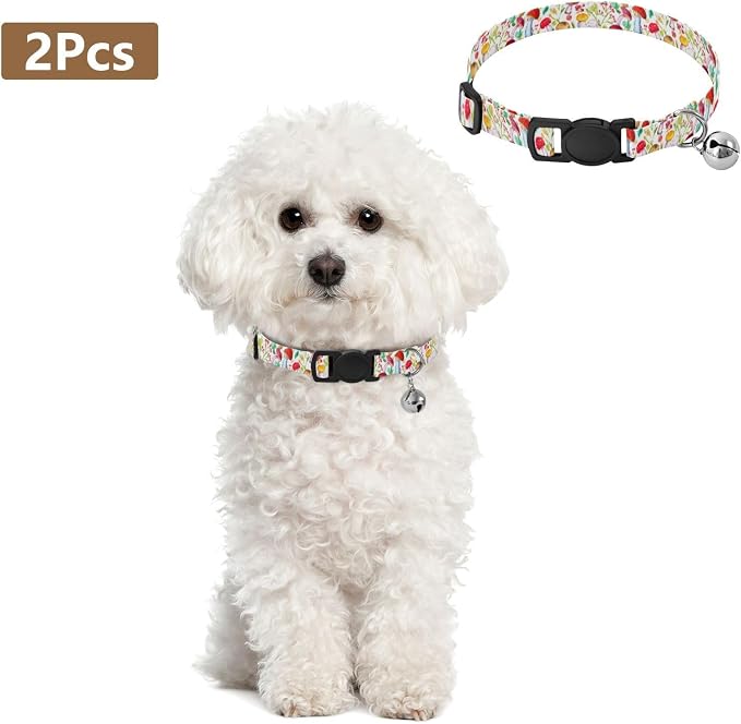 Mushrooms Leaf Easy to Clean Pet Collar 2 Pack Soft Polyester Pet Collar