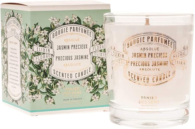 Panier des Sens Jasmine Long-Lasting Scented Candle, 6.3 oz | Hand-Poured In Provence | Up To 55 Hours Burn Time | 100% Natural Cotton Wick | Long-Lasting French Home Fragrance