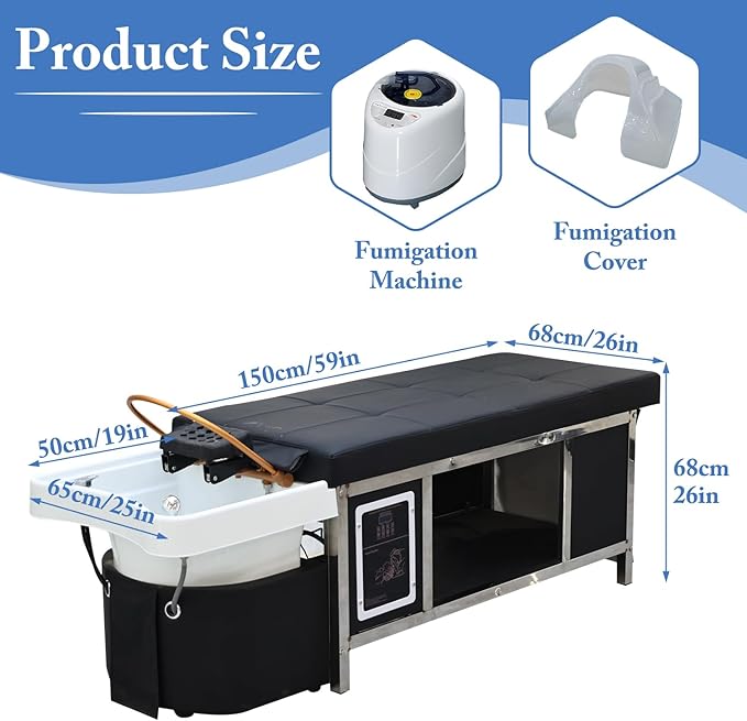 Head Spa Equipment, Japanese Head Spa Bed, Shampoo Massage Bed, Massage Headspa Table with Water Circulation Waterfall, for Spa Beauty Salon Barber (A)