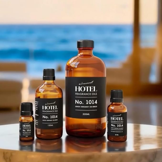 AirScent Hotel Diffuser Oil No. 1014 - Iconic 5-Star Hotel Blend - 120 mL | Lemon Bergamot Sea Breeze - Coastal Blend - Fragrance Oil for Ultrasonic and Waterless Diffusers and Crafting