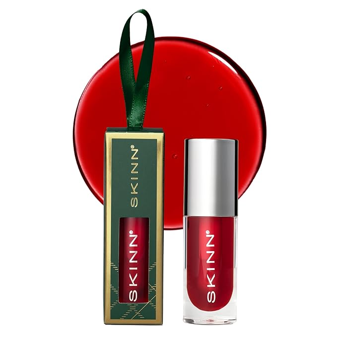SKINN Luminous Lip Oil, Crimson - Lip Care for Dry and Cracked Lips - Ultra-Light Non-Sticky Formula with Sheer Glossy Finish - Soothing Vitamin C & Manuka Honey Supports Collagen Production
