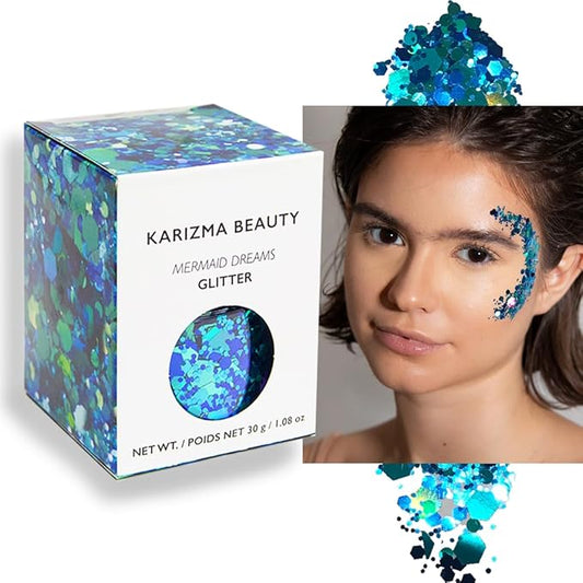 KARIZMA Mermaid Body Glitter. 30g Chunky Face, Hair, Eye and Body for Women. Rave, Festival Accessories, Cosmetic Makeup. Loose Set