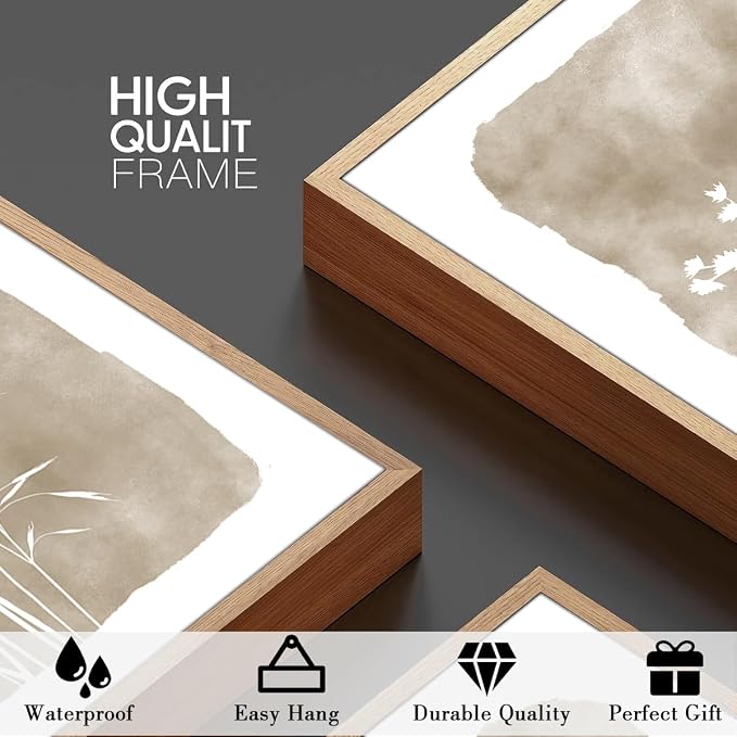 ANHUIB Beige Floral Canvas Wall Art Neutral Botanical Wall Decor 12x16 Inch Set of 3 for Living Room Bedroom Bathroom