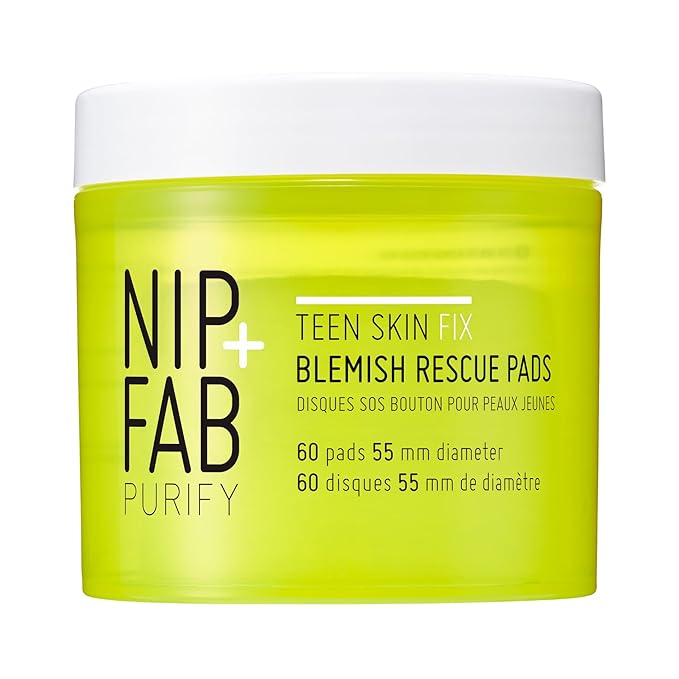 Nip + Fab Teen Skin Fix Zero Breakout Rescue Face Pads with Salicylic Acid, Witch Hazel and Antioxidant Wasabi Extract, BHA Facial Pad for Cleansing Pores Prevent Breakouts Blemishes, 60 Count