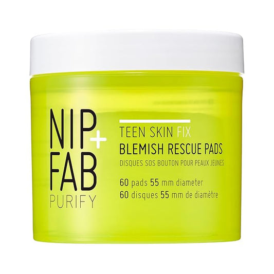 Nip + Fab Teen Skin Fix Zero Breakout Rescue Face Pads with Salicylic Acid, Witch Hazel and Antioxidant Wasabi Extract, BHA Facial Pad for Cleansing Pores Prevent Breakouts Blemishes, 60 Count