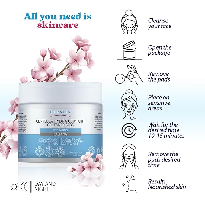 Dernier Gel Toner Patches – Hydrating Pads with Gotu Kola – Moisturizing & Calming Hydrogel Skincare Treatment Face Mask– Regenerative Formula to Improve Firmness & Elasticity | 100g - 80 Pads