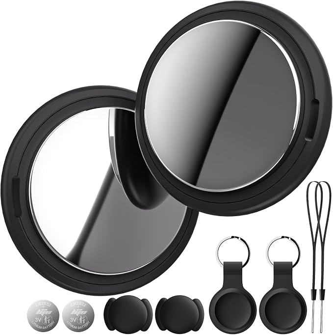 Air Tracker Tag Works with Apple Find My (iOS Only) Includes Replaceable Battery, Bluetooth Smart Item Locator Key Finder for Keys, Luggage, Wallet, Pet, Car, Bike (Black, 2-Pack)