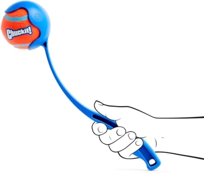 Chuckit! Dog Ball Launcher 12M Sport with 12" Handle Length for Medium 2.5" Dog Balls for Dogs 20-60 lb, Plastic Pet Fetch Ball Thrower, Perfect to Kids, Made in USA, Blue, 12in (Pack of 12)