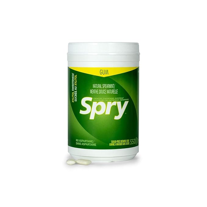 Spry Fresh Natural Xylitol Chewing Gum Dental Defense System - Aspartame-Free, Sugar-Free, Non-GMO, Gluten-Free (Spearmint, 550 Count - Pack of 3)