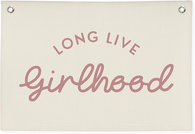 Girls Room Decor Long Live Girlhood Linen Banner Hanging Flag Retro Banner for Nursery Playroom Wall Decor for Kids Bedroom Decorations,Baby shower gifts 30x20 In (Pink Letter)