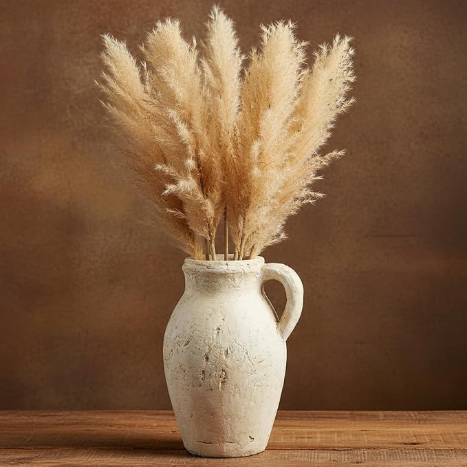 Hanyi Ceramic Rustic White Vase, 8.35 inch Farmhouse Sand Glaze Finish Vintage Boho Decor for Table, Living Room, Bathroom, Shelf, Mantel