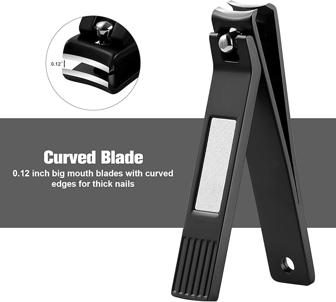 HAWATOUR Nail Clippers Set, Ultra Sharp Curved Blade Fingernail and Toenail Clipper Cutters with Visibly Tin Case, Squares and Stripes, Black