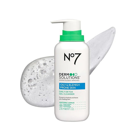 No7 Derm Solutions Daily Detox Foaming Face Wash - Gel Facial Cleanser Formulated with Ceramides, Niacinamide & Adaptogens To Help Maintain Moisture Barrier - For Oily & Blemish-Prone Skin (8 Fl Oz)
