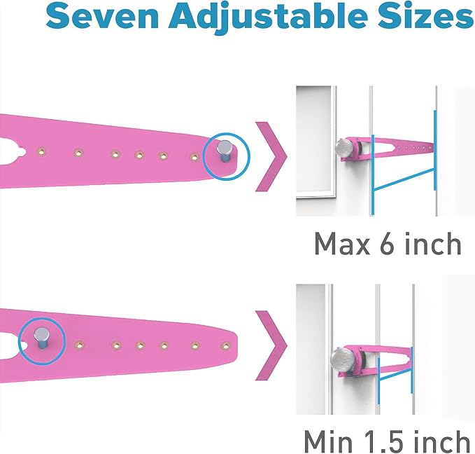 Cat Door Latch with Stabilizer, 7 Sizes Adjustable Cat Door Holder Latch to Keep Dog Out of Litter Box, Economical Alternative of Pet Gates and Interior Pet Door, Pink, 4 Packs