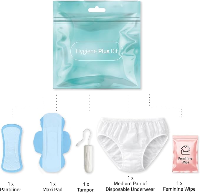 Hygiene Plus Period Kit with Disposable Underwear (Medium) – Menstrual Kit with Tampon, Pad & Pantyliner – Feminine Hygiene Kit for Girls, Teens & Women (Teal)