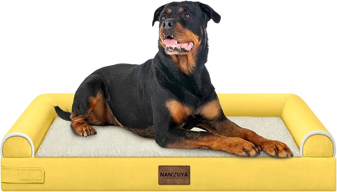 Orthopedic Dog Bed for XX-Large Dogs, 44 x 34 Inch, Ginger | Egg crate foam for joint support, 3-sided bolster pet sofa, waterproof lining, washable cover, and non-skid base
