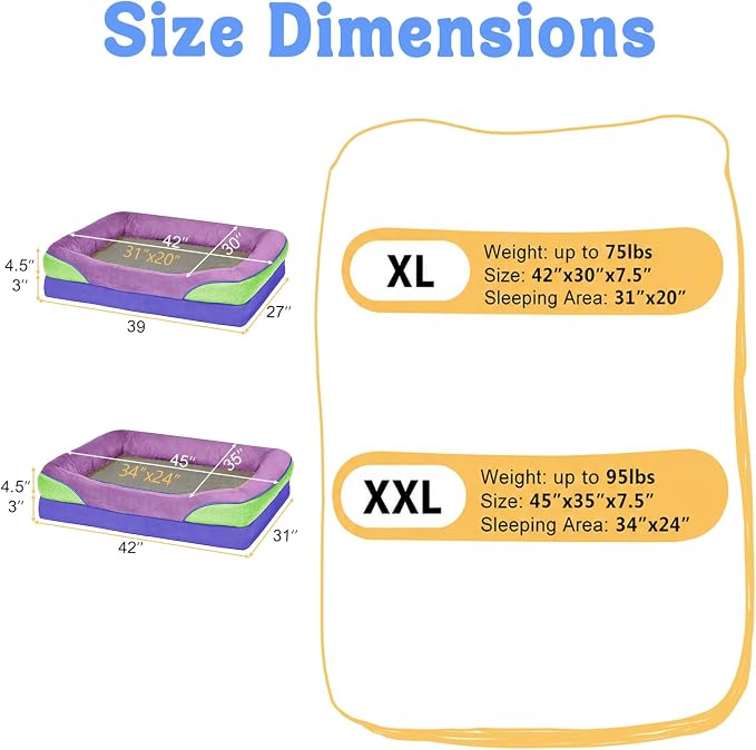 Waterproof Orthopedic XL Dog Bed for Large and Extra Large Dogs | Egg Crate Foam, 4-Sided Bolster Support, Waterproof Liner, Non-Slip Bottom, Machine Washable Cover, 42 x 30 Inch