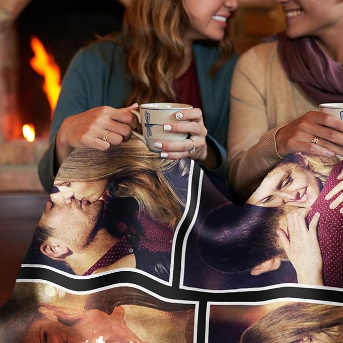 Ships Next Day, Custom Sherpa Fleece Blanket with Photos Text Soft Warm Custom Blanket Personalized Couples Gifts for Boyfriend Girlfriend Customized Picture Blanket Gifts for Christmas Valentines Day