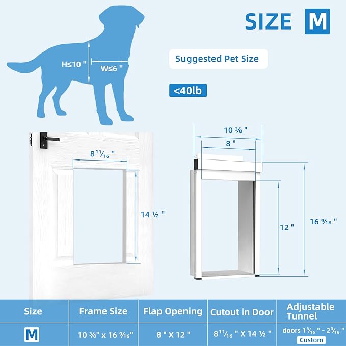 Automatic Dog Door with Doorbell Activation, 2-Flap Electronic Smart Pet Door with Anti-Pinch, No Collar Needed, Aluminum Lockable Weatherproof Telescoping Tunnel for Pets (Medium, Door Mount) | 4 Modes,Electronic Pet Door with Anti-Pinch, Aluminum,Pet...