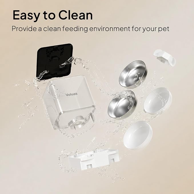 VOLUAS Automatic Cat Feeder for Two Cats with Dual Stainless Bowls, 6L | Programmable Portion Control, Timed Feeding, Memory Function, Dual Stainless Steel Bowls, 10-Second Voice Recorder