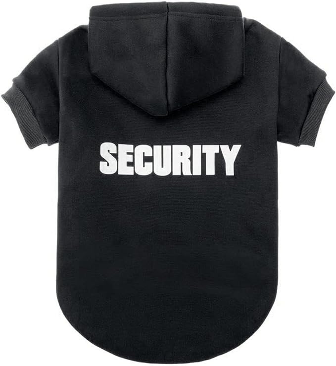 BINGPET Security Dog Hoodie, Pet Sweater Clothes with Leash Hole, Black | Warm Dog Sweatshirt for Small Medium Large Dogs, All-Season Cold Weather Comfort & Fit, Soft Winter Hooded Pullover Outfit