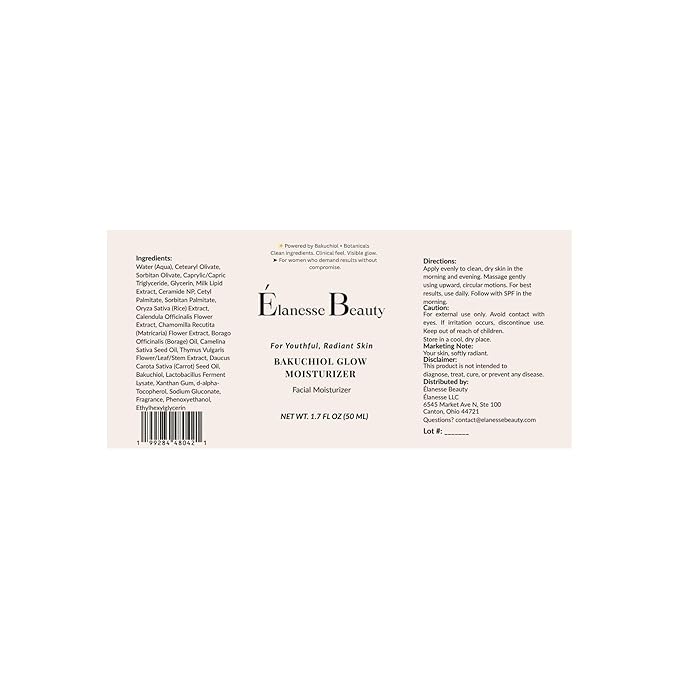 Bakuchiol Glow Moisturizer – Plant-Based Retinol Alternative for Youthful, Radiant Skin | Lightweight, Hydrating Daily Facial Cream (1.7 fl oz / 50 mL)