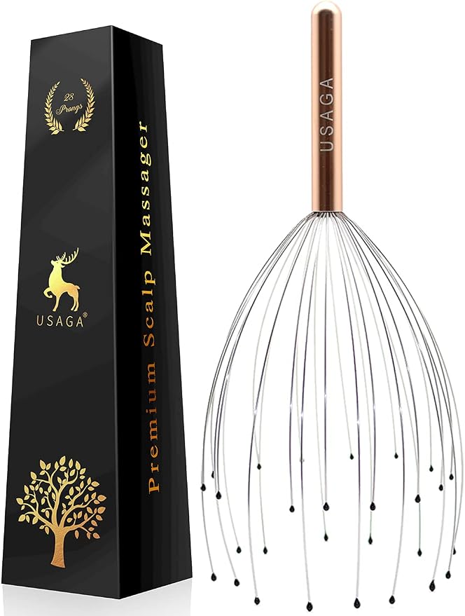 USAGA 28 Fingers Head Scratcher, Head Massager, Scalp Massager for Scalp Body Relaxing (Golden)