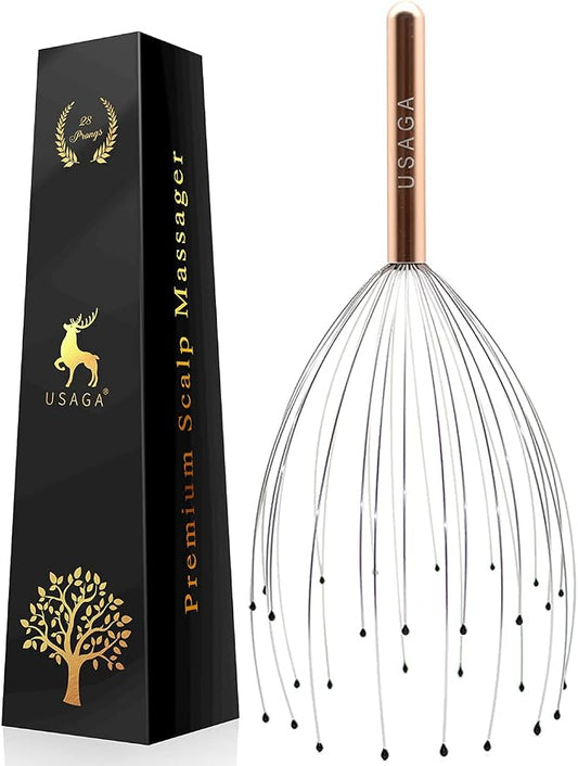 USAGA 28 Fingers Head Scratcher, Head Massager, Scalp Massager for Scalp Body Relaxing (Golden)