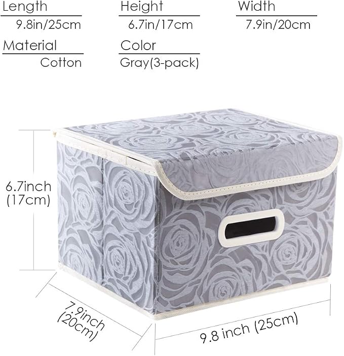 Collapsible Storage Boxes with Lids Fabric Decorative Storage Bins Cubes Organizer Containers Baskets with Cover Handles Divider for Bedroom Closet Living Room 9.8x7.9x6.7 Inch 3 Pack